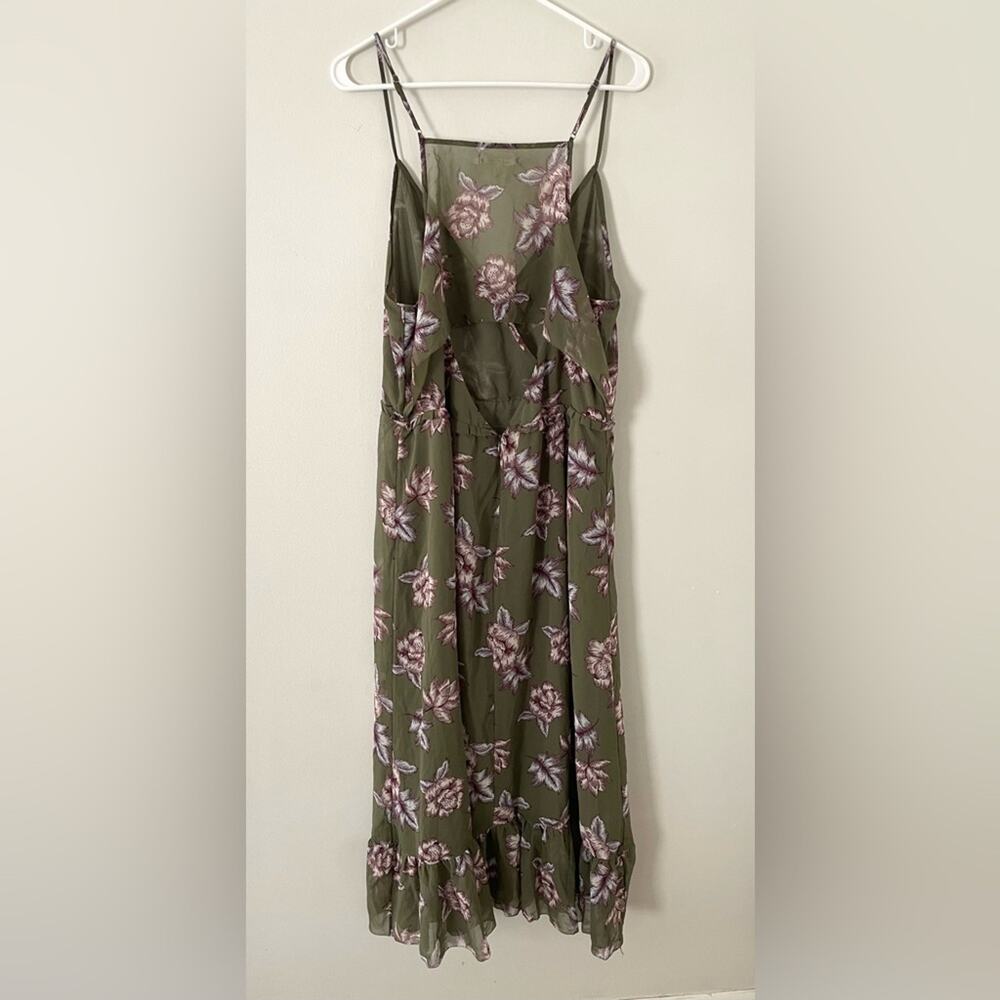 Avec Les Filles Semi-Sheer Chiffon Floral V-Neck Midi Dress Size XL - Picture 8 of 8
